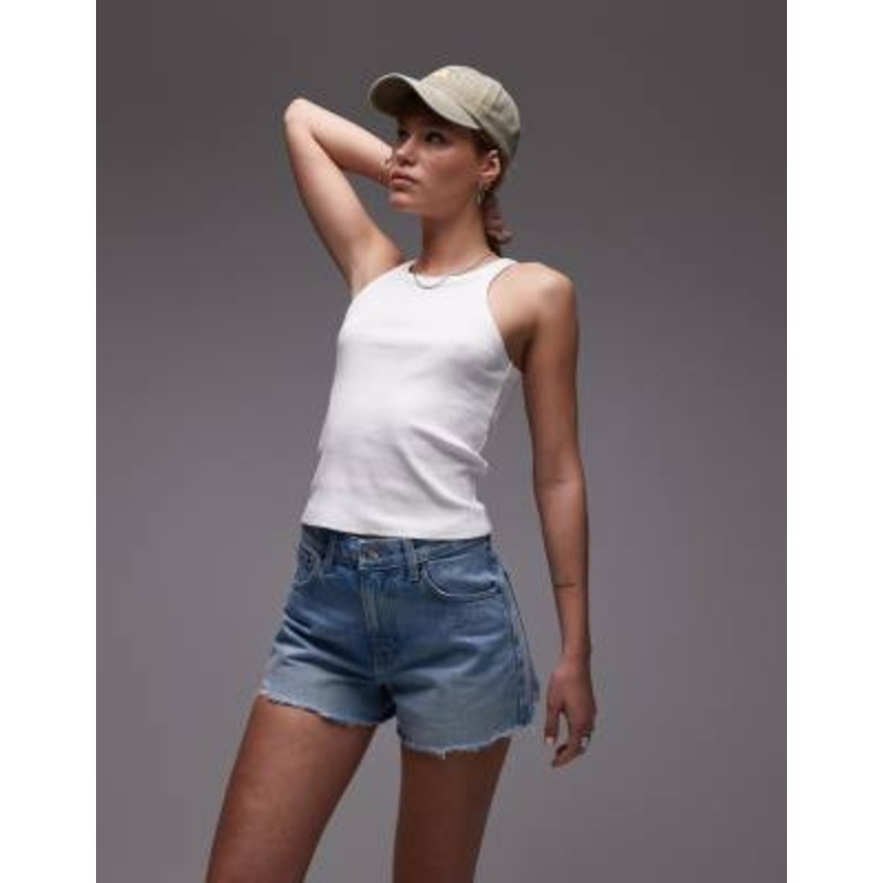 Topshop denim A-line mom shorts with rip in bleach