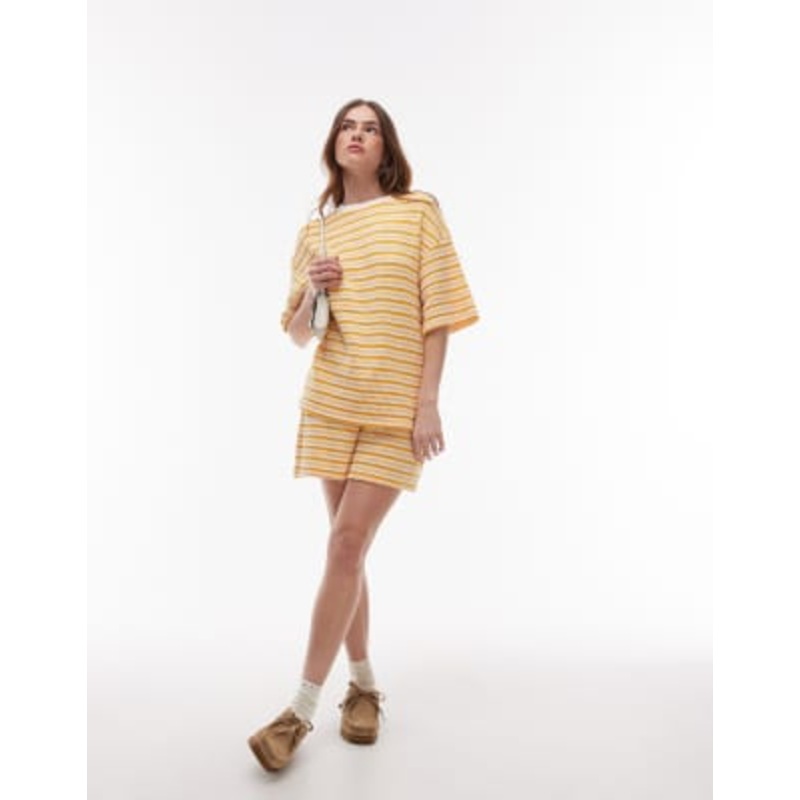 Topshop textured striped shorts in orange – part of a set
