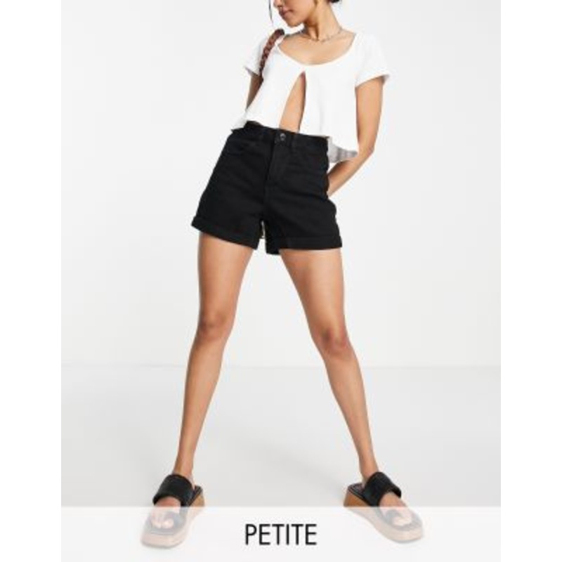Vero Moda Petite denim mom shorts in black