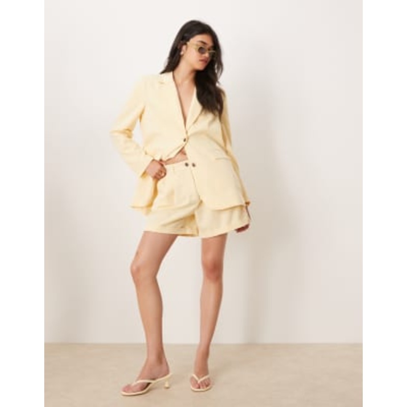 VILA mix & match high waist tailored shorts in pale banana – part of a set