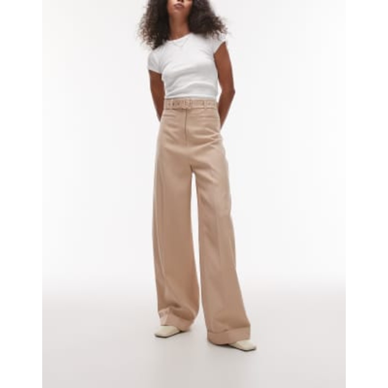 & Other Stories fluid wide leg pants with eyelet belt in beige