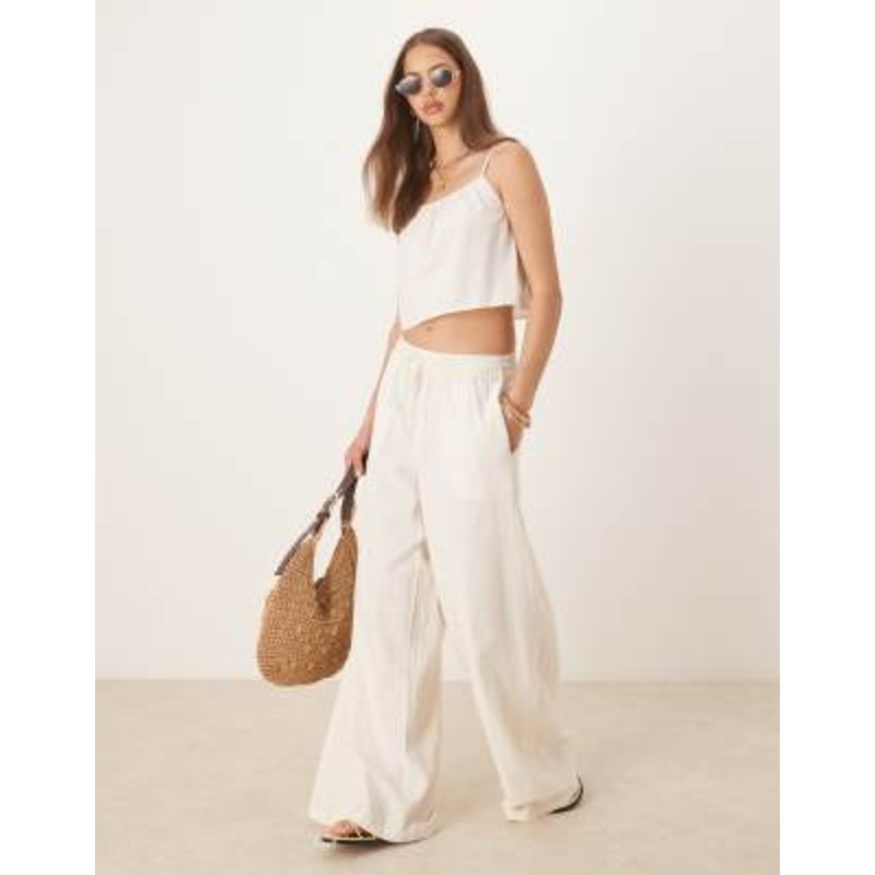 Vila linen look cami and wide leg pants set in cream
