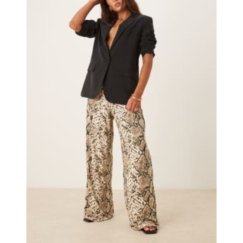 Vila pull on wide leg pants in snake print