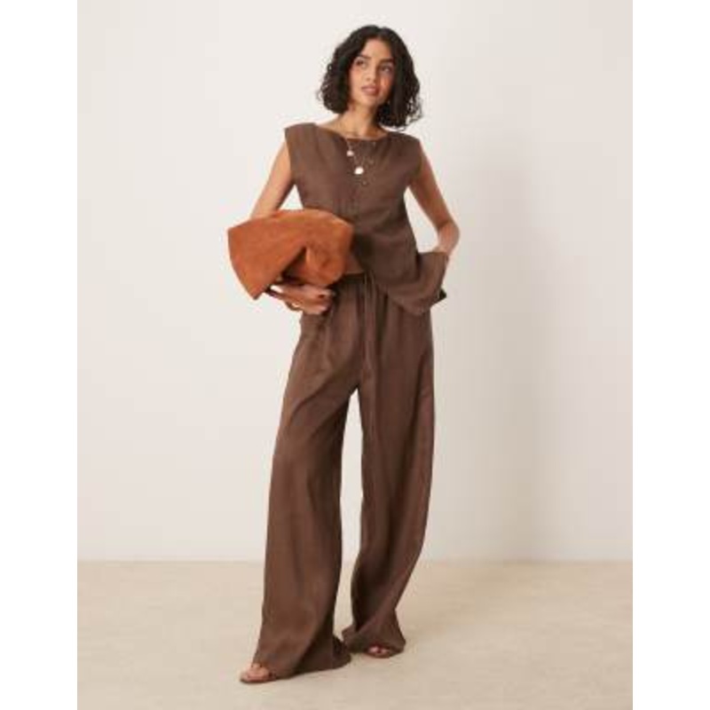 VRG GRL raya linen pants in chocolate – part of a set