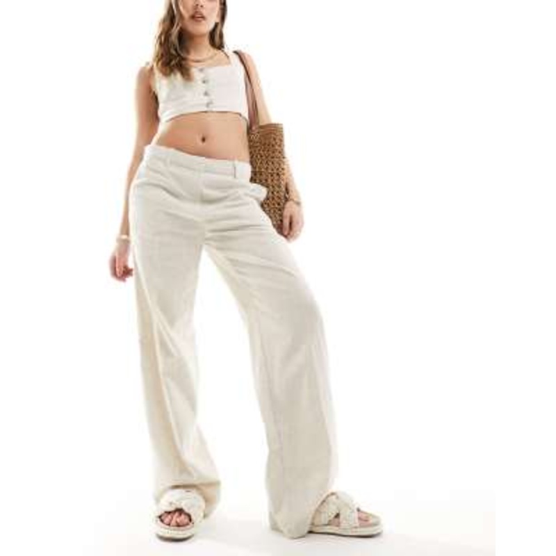 Weekday Emmie low waist linen mix pants in beige