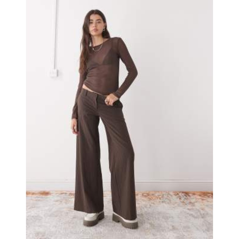Weekday low waist flared tailored pants in brown stripes