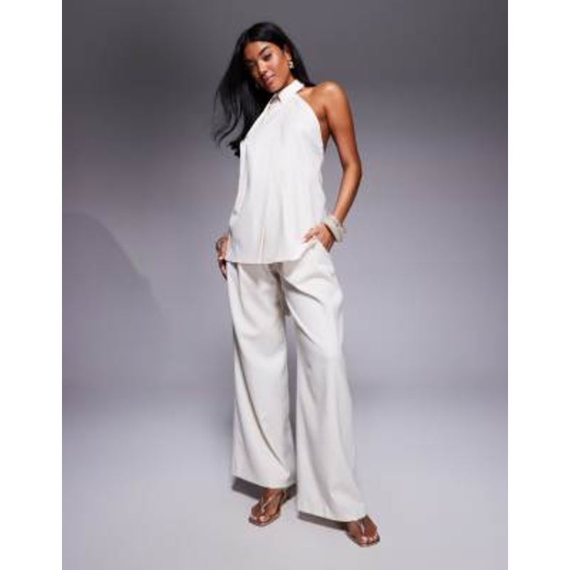 X THE SOURCED COLLECTION collared halter top and deep pleat wide leg pants set