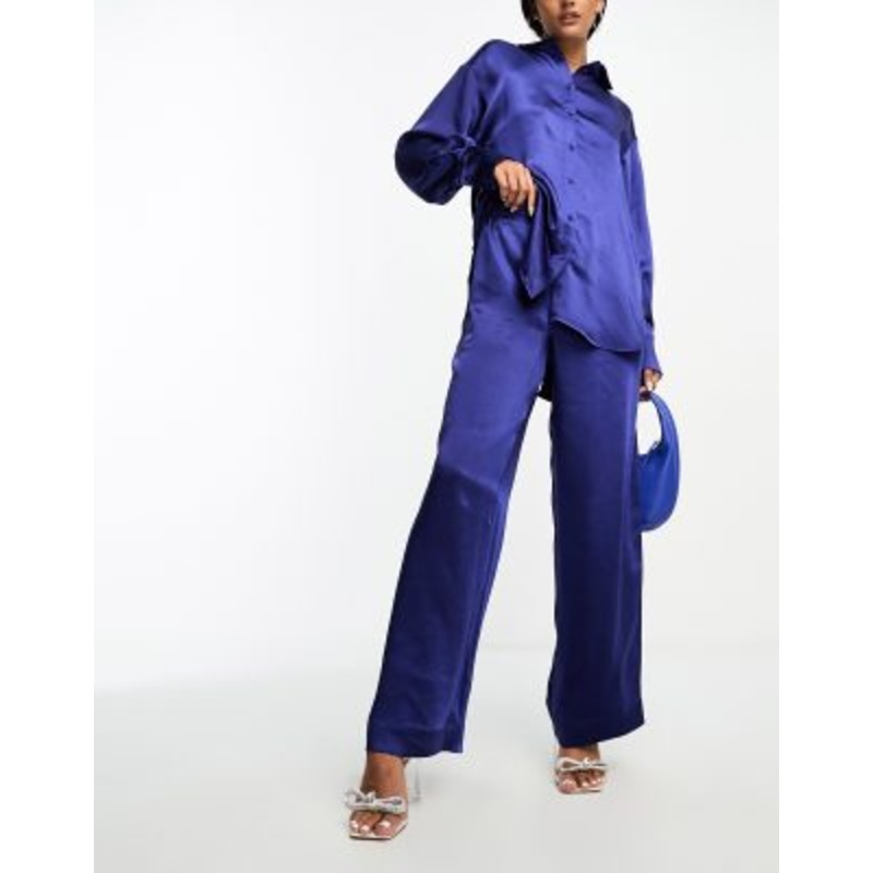 Y.A.S wide leg satin pants in blue – part of a set