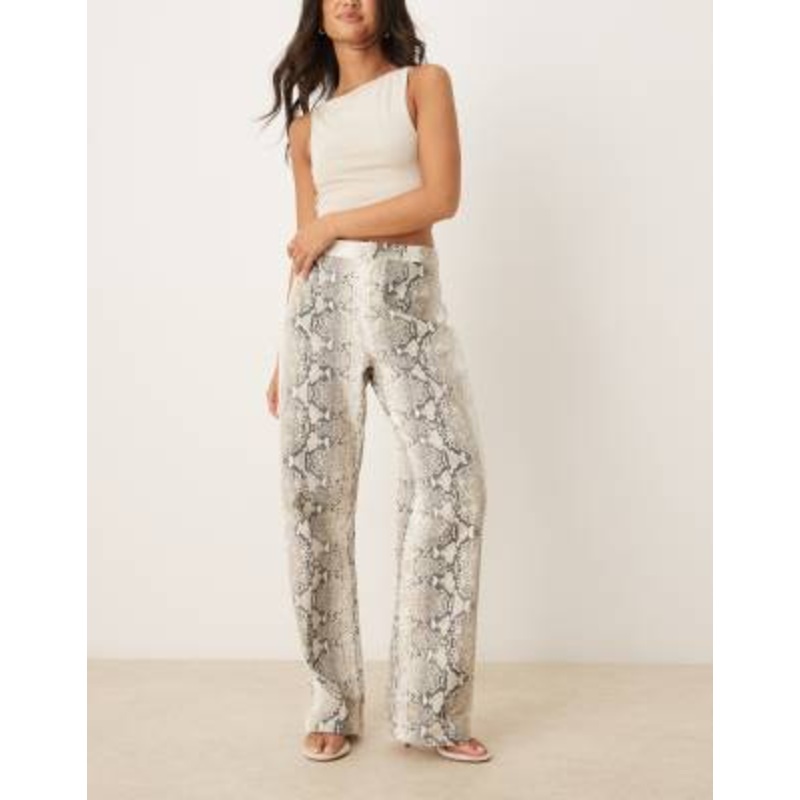 VRG GRL Rue snake print wide leg denim pants in neutral