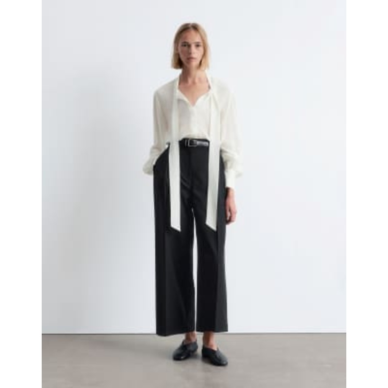 & Other Stories tailored cropped pants with front tuck pleat in black