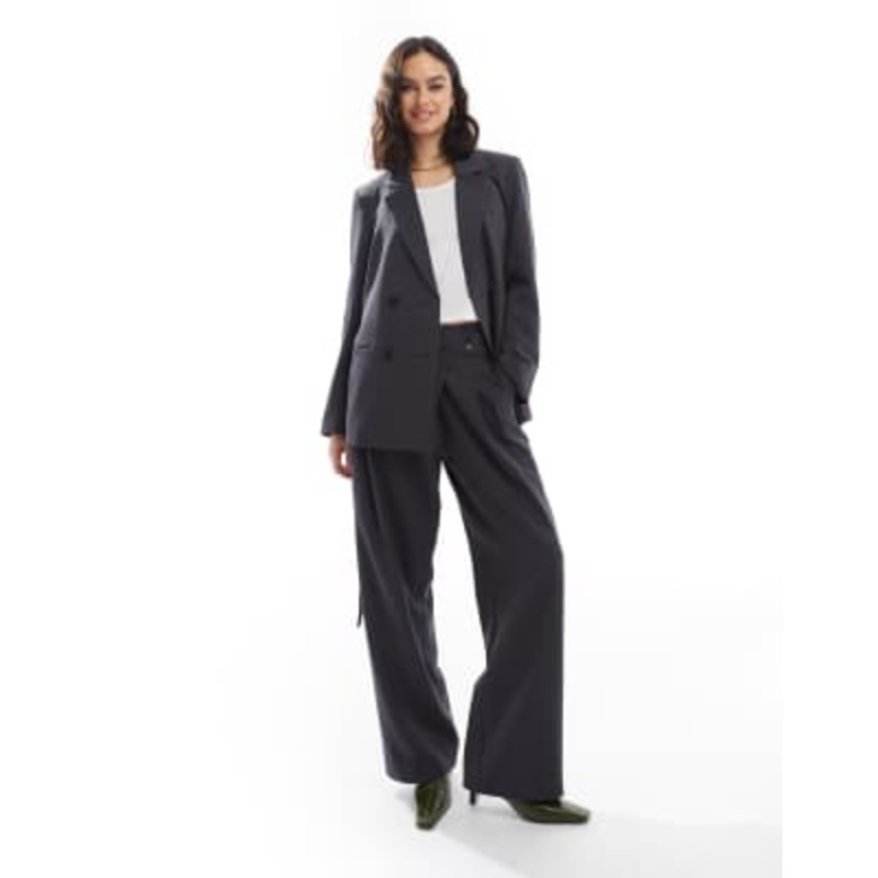 Vero Moda wide leg wrap front pants in dark gray – part of a set