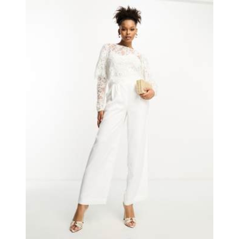 Vila bridal wide leg tailored pants in white