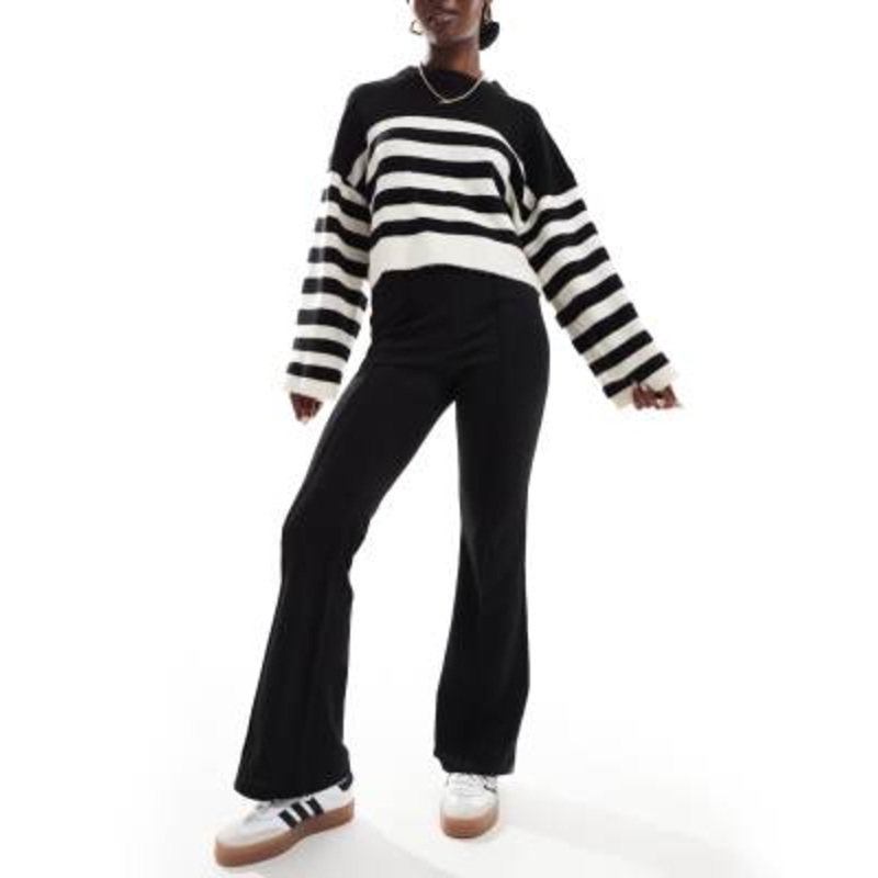 Vila pleat front jersey flared pants in black