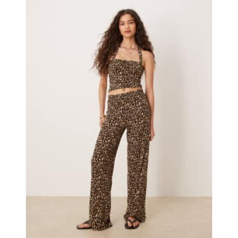 Vila slinky jersey pants in leopard print – part of a set