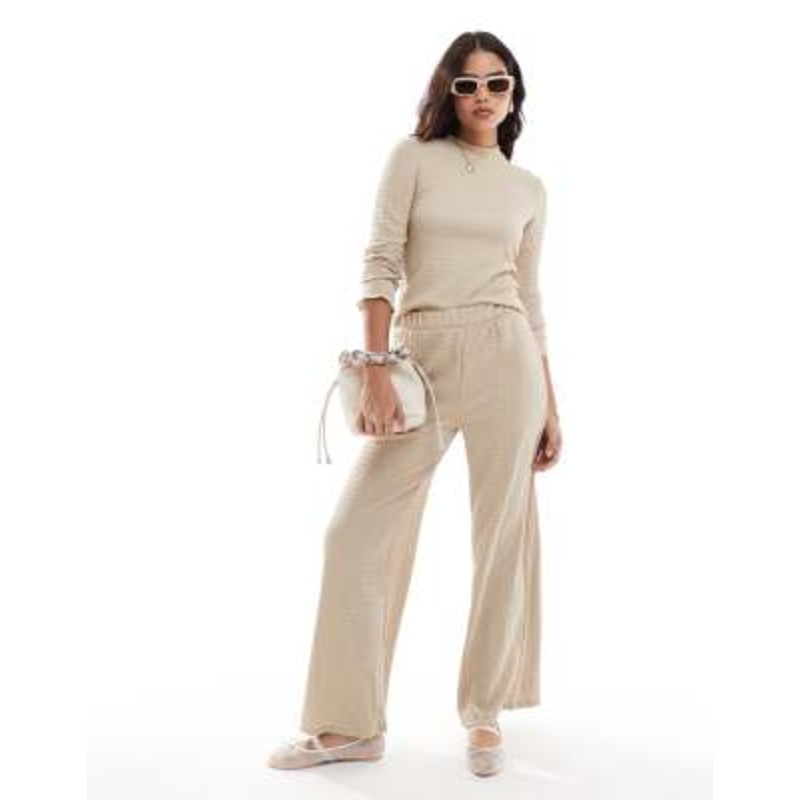 Vila textured wide leg pants in cream – part of a set