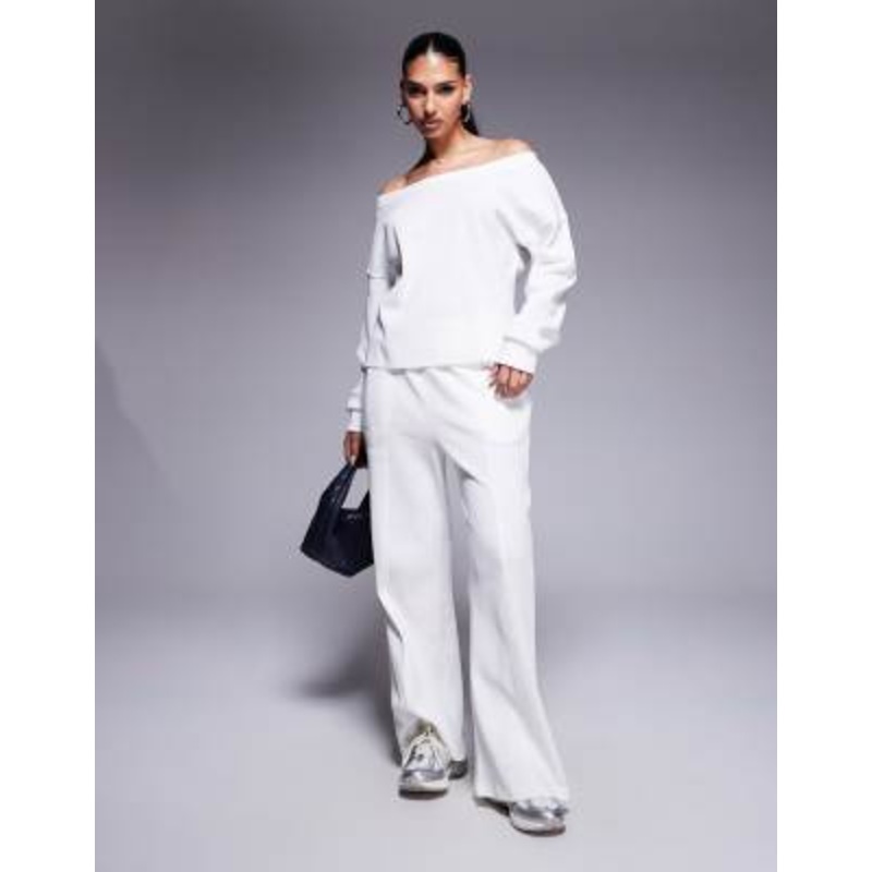 Weekend Collective off the shoulder waffle knit top and sweatpants set in cream