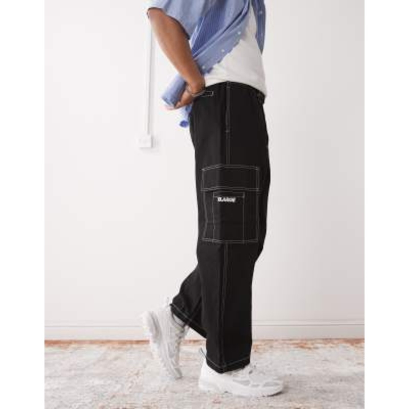 XLARGE contrast stitch pull on pants with utility belt detail in black