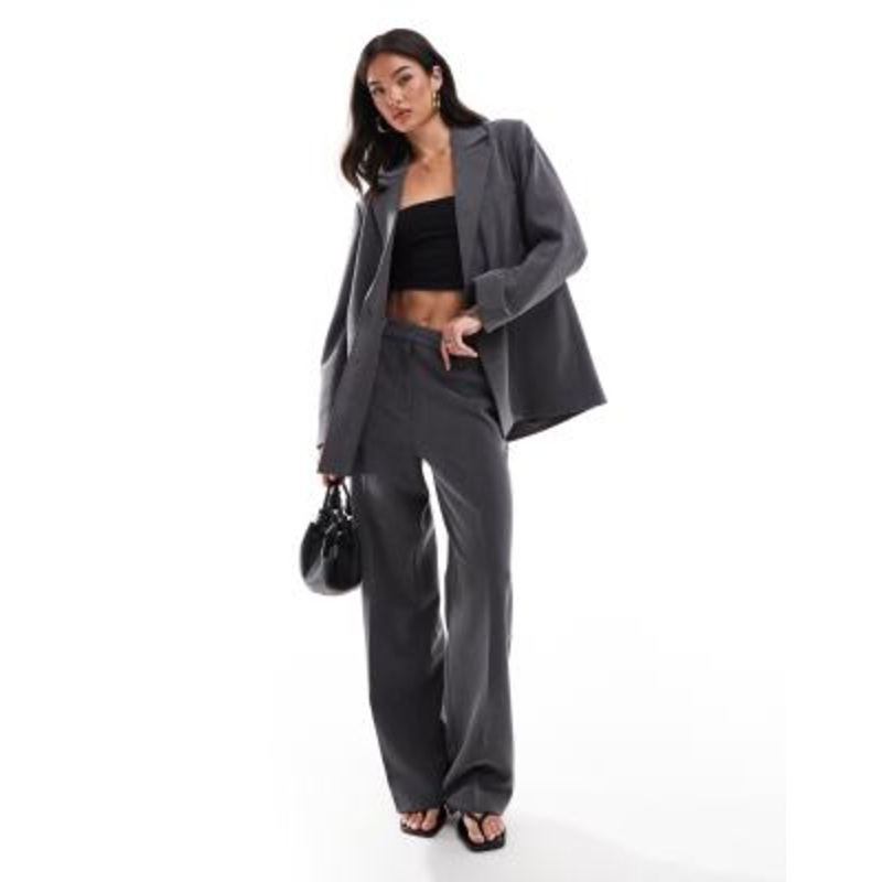 Y.A.S tailored double breasted blazer and wide leg pants set in gray