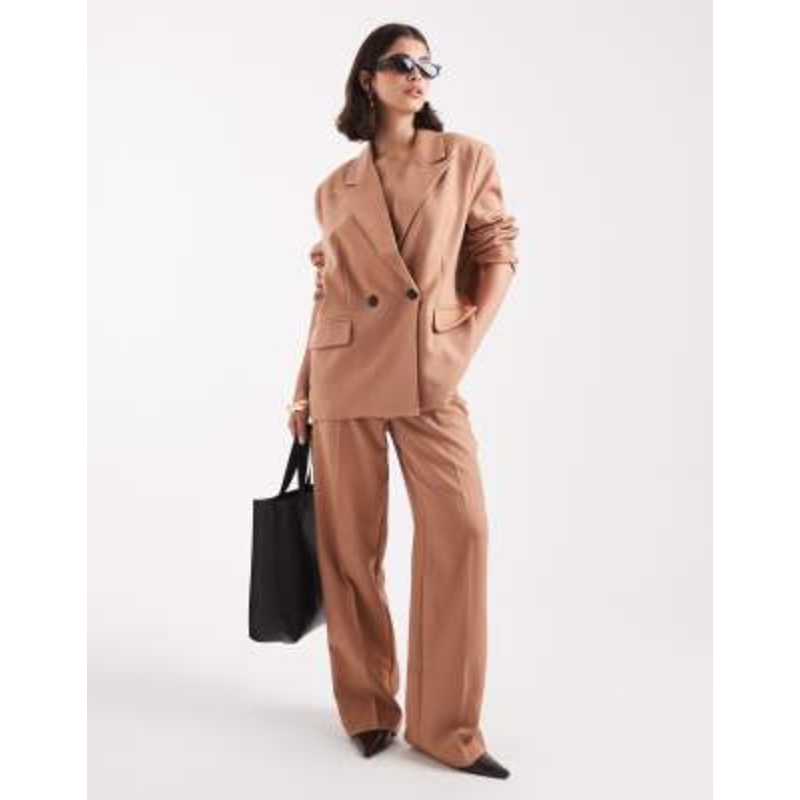 Vero Moda tailored herringbone wide leg pants in mocha – part of a set