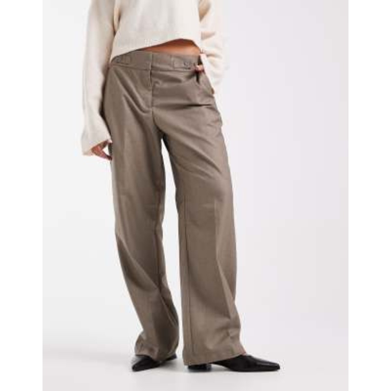 Vero Moda tailored pleated front wide leg pants with adjustable button waist in heathered beige