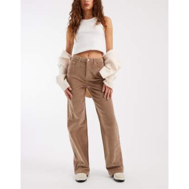 Vero Moda Tessa high waist straight leg corduroy pants in mink