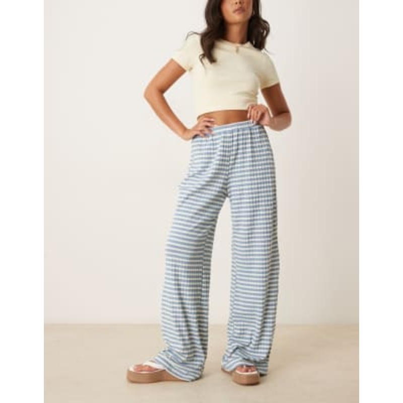 VRG GRL Fara striped wide leg slinky pants in blue