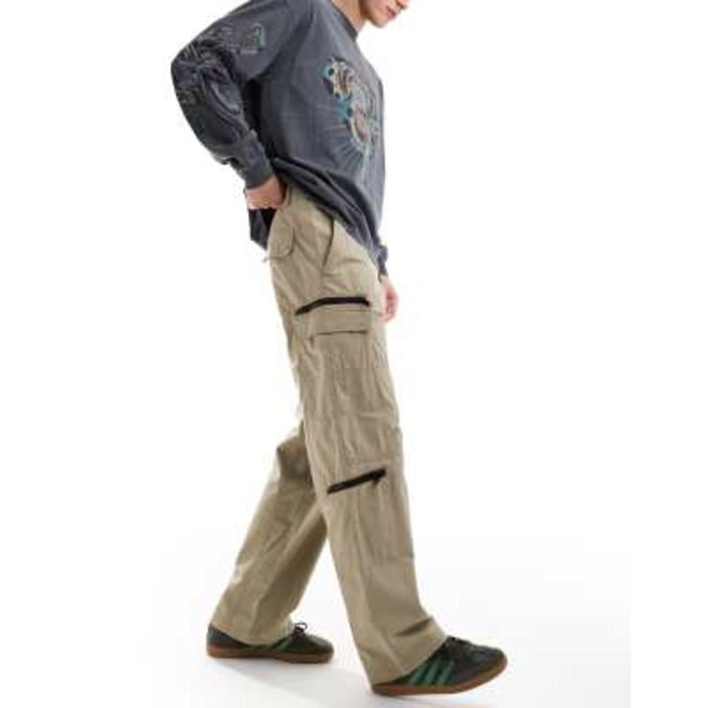 Weekday Magic workwear pants with zips in sand