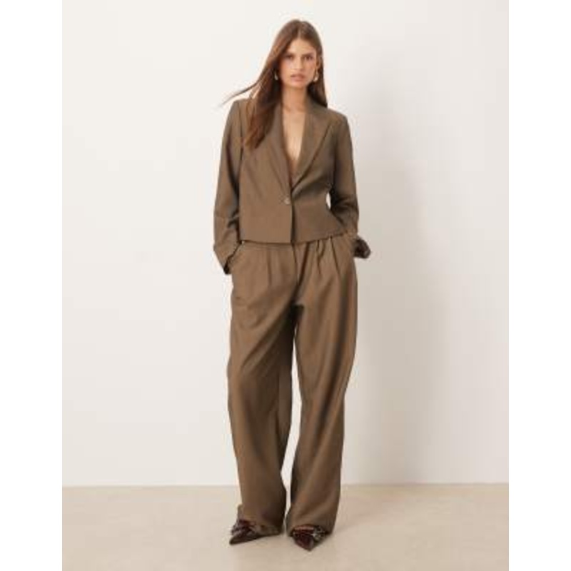 YAS high waist tailored pants in lead gray