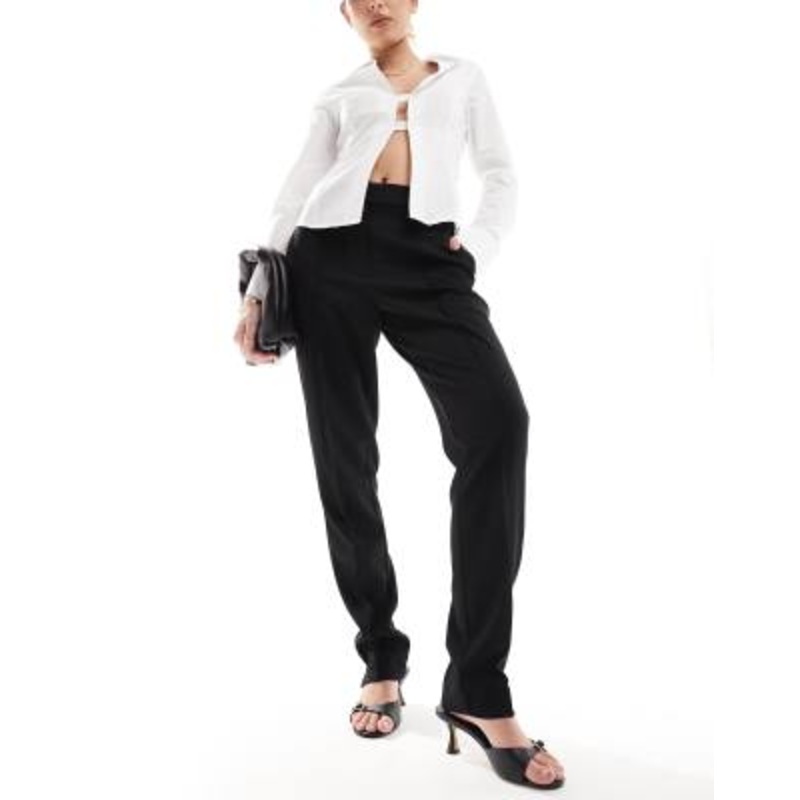 YAS high waisted tapered pants in black