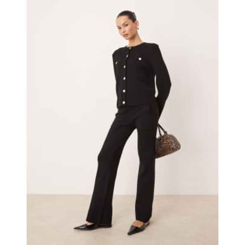 YAS knitted button front cardigan and pocket detail pants set in black