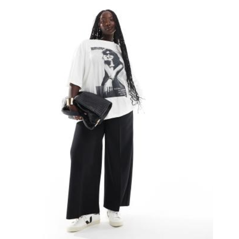 Yours pull on woven wide leg pants in black