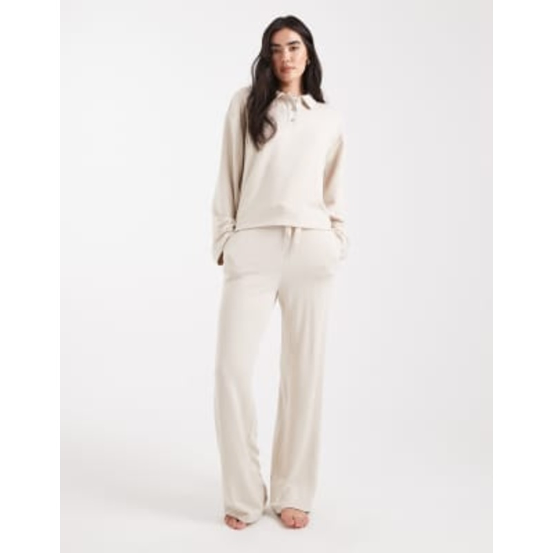 Vero Moda super soft tie waist wide leg sweatpants in cream – part of a set