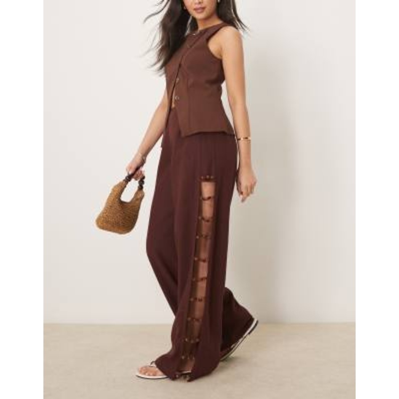 VRG GRL tia linen mix pants with bead detailing in burgundy