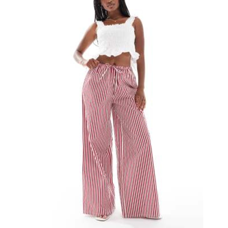 Wednesdays Girl wide leg striped pants in red