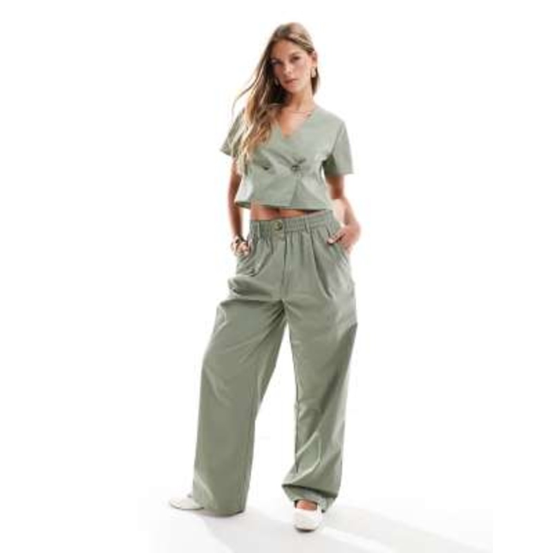 YAS lightweight chino pants in oil green – part of a set