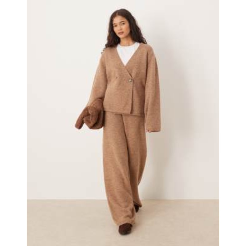 YAS wide leg knit pants in camel – part of a set