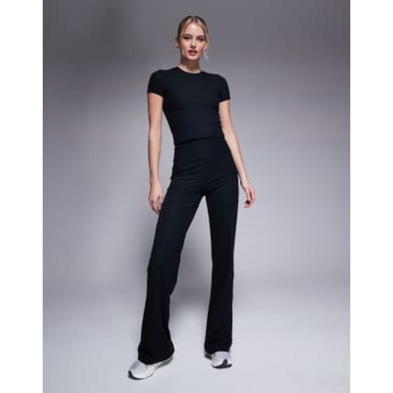 4505 Tall soft touch rib knit wide leg dance pants in black