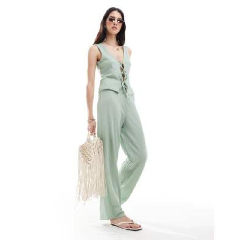 Vero Moda textured jersey pants in blue green – part of a set