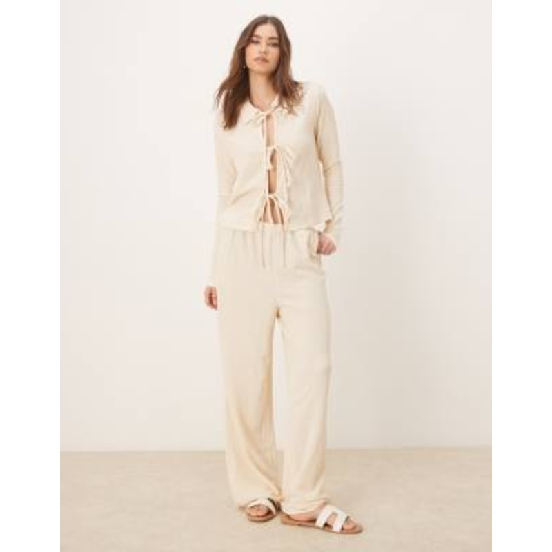 VILA textured wide leg jersey pants in cream – part of a set
