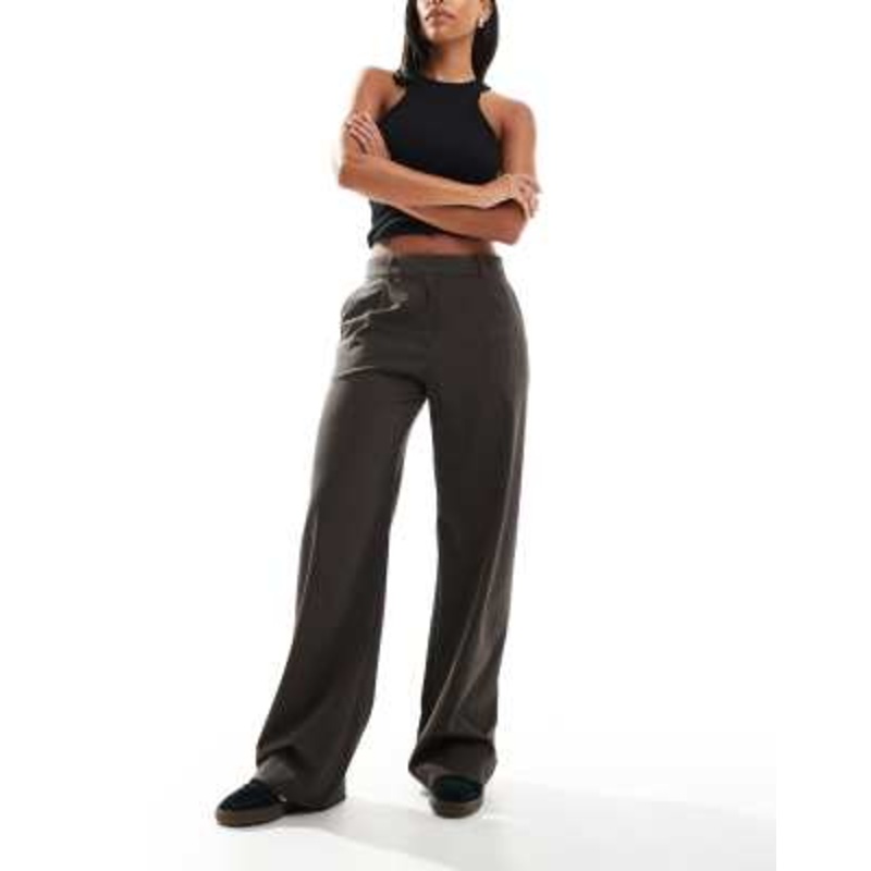 Weekday Drew mid waist slouchy pants with front pleats in gray melange pinstripe