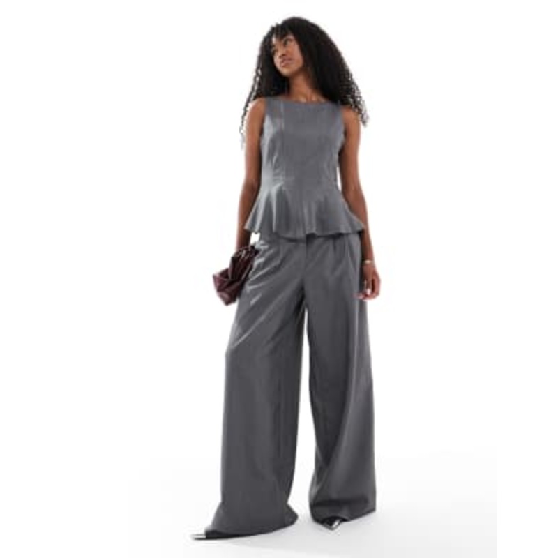Vero Moda tailored wide leg pants in gray melange – part of a set