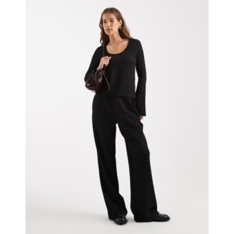 Vero Moda textured jersey bell sleeve top and pull on pants set in black