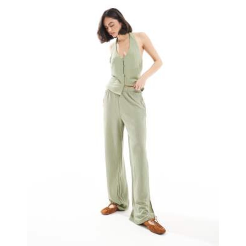 Vero Moda textured jersey split leg pants in tea green – part of a set