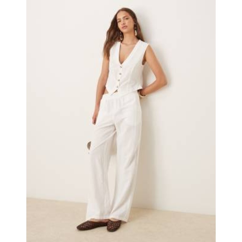 VILA linen touch tailored wide leg pants in white – part of a set