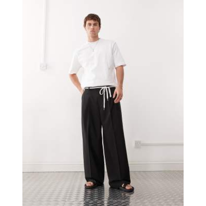 Weekday wide leg tailored pants with front pleats in black