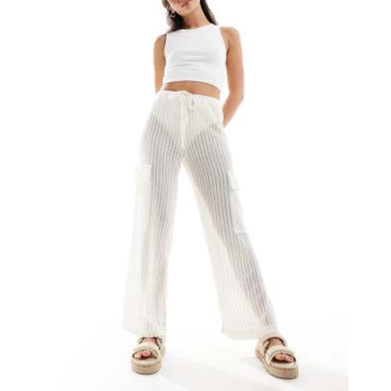 Y.A.S crochet wide leg cargo pants in cream