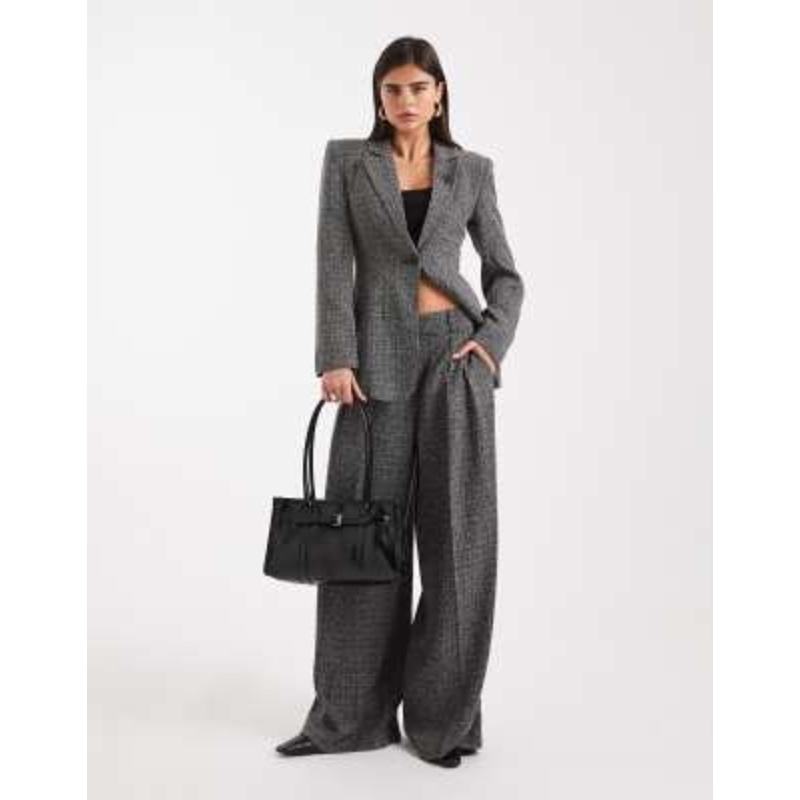 Vero Moda tailored crease front wide leg pants in salt & pepper tweed – part of a set