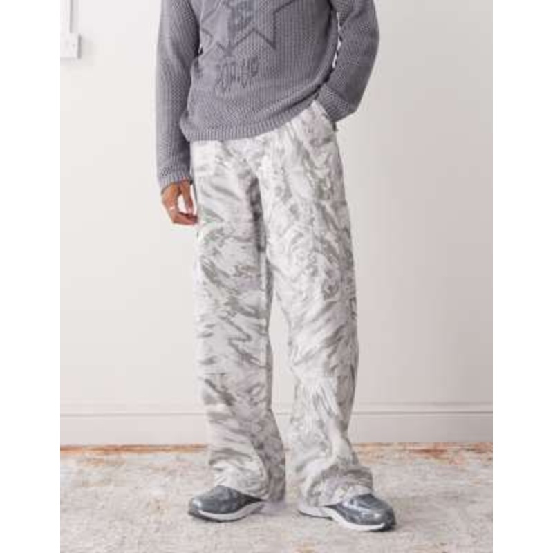 Weekday oversized cargo pants with graphic print in off-white