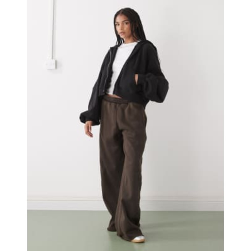 Weekday oversized embroidered sweatpants in dark brown
