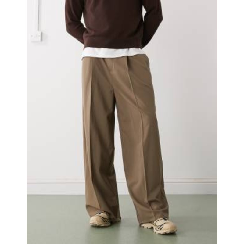 Weekday oversized tailored pants with elastic waistband in brown